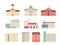 Municipal buildings. Government houses city library hospital bank supermarket campus urban buildings nowaday vector flat