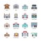 Municipal city buildings library, bank, hospital, prison vector icon set