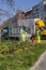 Municipal workers irrigating the plants in the public areas of Geneca, Switzerland