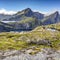 Munkebu Hut on the way to Munkan peak in Lofoten islands, Norway