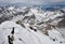 MUNKU-SARDYK, BURYATIA, RUSSIA - April 29,2017: Climbing peak of Munku-Sardyk in background of mountain massif