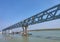 Munshiganj, Bangladesh- March 09, 2020: Construction work of Padma multipurpose bridge is going on in full swing in bank of Padma