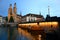 Munsterbrucke and Grossmunster church in river Limmat, Zurich, Switzerland
