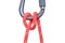 Munter hitch tied with red rope on carabiner, isolated on white background.