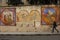 Mural. Painted wall with medieval themes. Carcassonne. France
