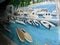 Murals, street-art, on the walls of Opatija`s Lungo mare, Croatia, Europe