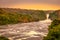 The Murchison waterfall on the Victoria Nile at sunset, Uganda.