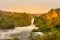 The Murchison waterfall on the Victoria Nile at sunset, Uganda.