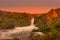 The Murchison waterfall on the Victoria Nile at sunset, Uganda.