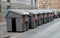 Murcia, Spain - August 4 2018: Large municipal rubbish or garbage bins on a Spanish city street