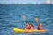 Murcia, Spain, July 17, 2019: Happy children playing on the beach at the day time