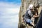 Murcia, Spain, November 9, 2019. One sportsman mountain climbing. Physical activity in the countryside. Risky sports. Mountain