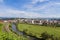 Mures river, Toplita city and mountain landscape on background