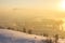 Murmansk city from hill. Winter evening