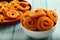 Murukku ,chakkli ,famous Indian savory vegetarian  foods.