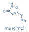 Muscimol agarin, pantherine molecule. Main psychoactive component of fly agaric Amanita muscaria. Skeletal formula.