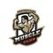 Muscle club. Bodybuilding emblem, logo.