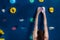 Muscle female woman climbing bouldering in training hall