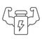 Muscle hands with bottle line and solid icon. Protein energy drink and arms symbol, outline style pictogram on white