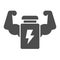 Muscle hands with bottle line and solid icon. Protein energy drink and arms symbol, outline style pictogram on white