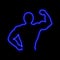 Muscle man neon sign. Bright glowing symbol on a black backgroun