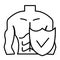 Muscle man and shield thin line icon. Male body protection vector illustration isolated on white. Guy figure and shield