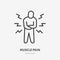 Muscle pain line icon, vector pictogram of person with stomach ache. Man having body inflammation illustration, flu