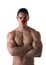 Muscled Young Man with Red Ball as Clown Nose, sad