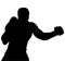 Muscular athlete, professional boxer beats a boxing jab straight punch beats volerkraft with boxing gloves. silhouette