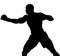 Muscular athlete, professional boxer beats a boxing jab straight punch beats volerkraft with boxing gloves. silhouette