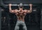 Muscular athlete pulls up in the gym. Fitness and bodybuilding concept