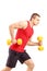 Muscular athletic man lifting weights