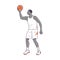 Muscular basketball player throwing ball to hoop
