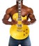 Muscular black man holding electric guitar