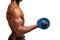 Muscular black man lifting gym weight bicep exercise