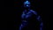 A muscular black man in neon patterns on the body turns and becomes in a spectacular pose, slow motion