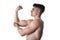 Muscular body man holding elbow sore in pain in body health care and sport medicine