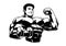 Muscular bodybuilder with dumbbells showing big biceps