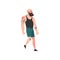 Muscular Brutal Bald Bearded Man, Attractive Tattooed Guy Wearing Black Sleeveless Shirt and Shorts Vector Illustration