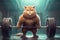muscular cat athlete lifts a barbell in gym during sports training. Generative AI illustration