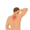 Muscular man with back neck ache illustrator.