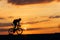 Muscular man biking on road during amazing sunset