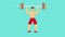 Muscular man doing exercise with barbell 4K animation. Bodybuilder lifting a heavy barbell with angry face footage. Flat character