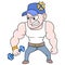 Muscular man is in the gym lifting a barbell, doodle icon image kawaii