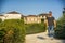 Muscular man in luxurious garden in Venaria, Italy