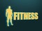 Muscular man standing near fitness word. Cutout silhouette