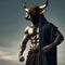 Muscular Minotaur With Black Cloak Under a Night Sky Exuding Strength and Mystery