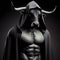 Muscular Minotaur With Black Cloak Under a Night Sky Exuding Strength and Mystery