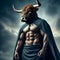 Muscular Minotaur With Black Cloak Under a Night Sky Exuding Strength and Mystery