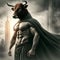 Muscular Minotaur With Black Cloak Under a Night Sky Exuding Strength and Mystery